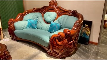 Bộ Sofa Tân Cổ Điển Cao Cấp Nhập Khẩu Với Chất Liệu Được Bằng Gỗ Mun Hoa Nam Phi - Bọc Da Bò Tót