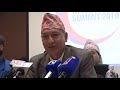 Finance Minister Dr.Yubaraj Khatiwada addressing Nepal Investment Summit 2019 Press meet