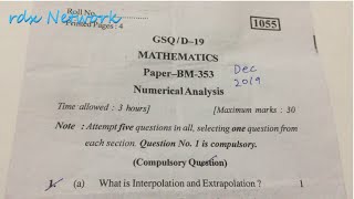 Numerical Analysis Question Paper 2019 || B. Sc. 5th semester Mathematics || Kurukshetra University