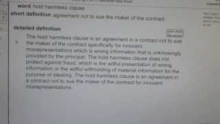 Hold harmless clause agreement not to sue the maker of contract is an
in a contra...