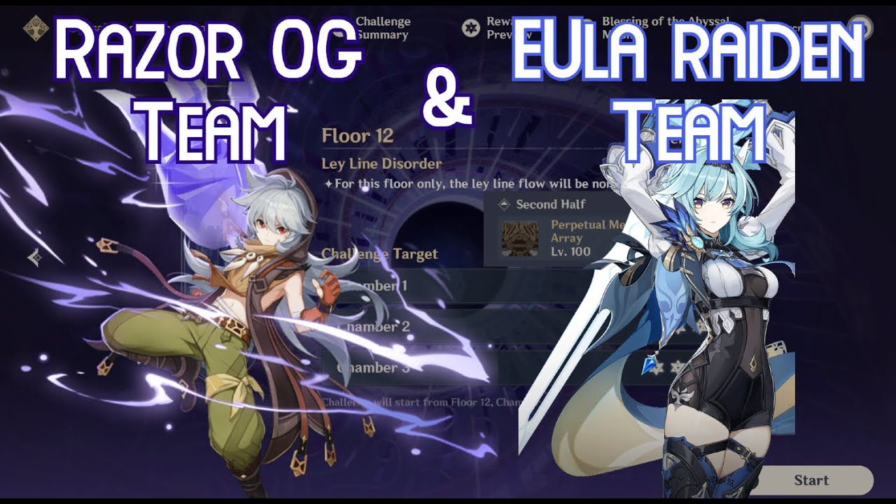【GI】Razor OG & Eula Raiden Team Spiral Abyss 2.1 Floor 12 Full Star Clear Gameplay! YouTube