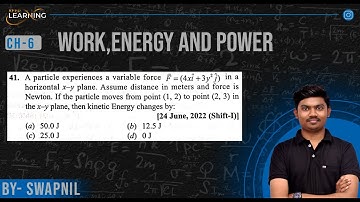 A particle experiences a variable force F=(4xî +3y2j) in a horizontal x-y plane.