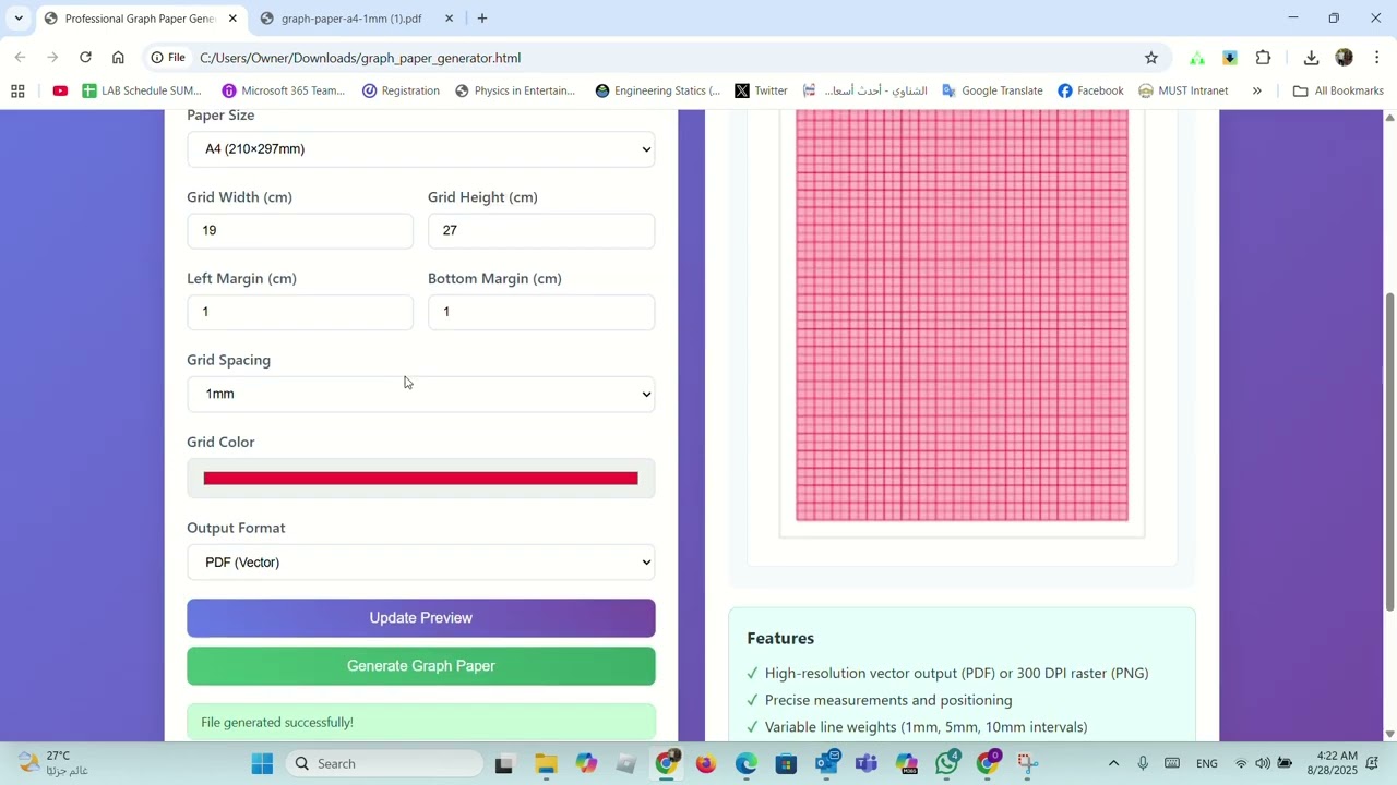 Professional Graph Paper Generator | Customizable PDF & PNG Templates