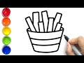 How to Draw Fries | Easy French Fries Drawing and Coloring for Kids | Learn Colors for Children