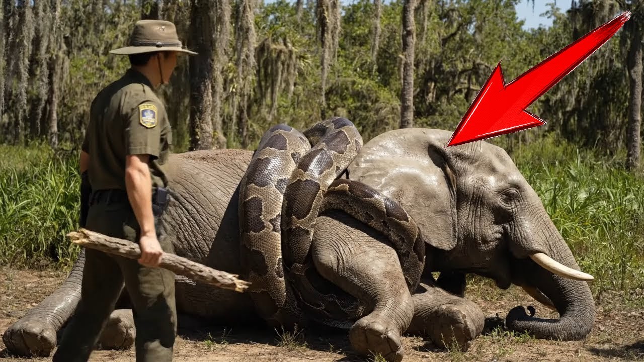 Mother Elephant Attacked by Python – Baby Elephant Calls for Help - YouTube