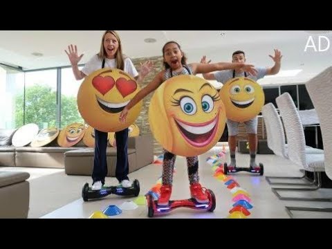 THE EMOJI MOVIE Crazy Hoverboard Challenge In Our House! Part 2 Family Fun Games