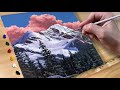 Painting Pink Snowy Mountain / Acrylic Painting / Correa Art