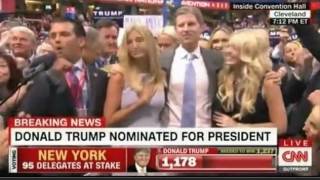 Donald J Trump over the top at republican convention announced by his son