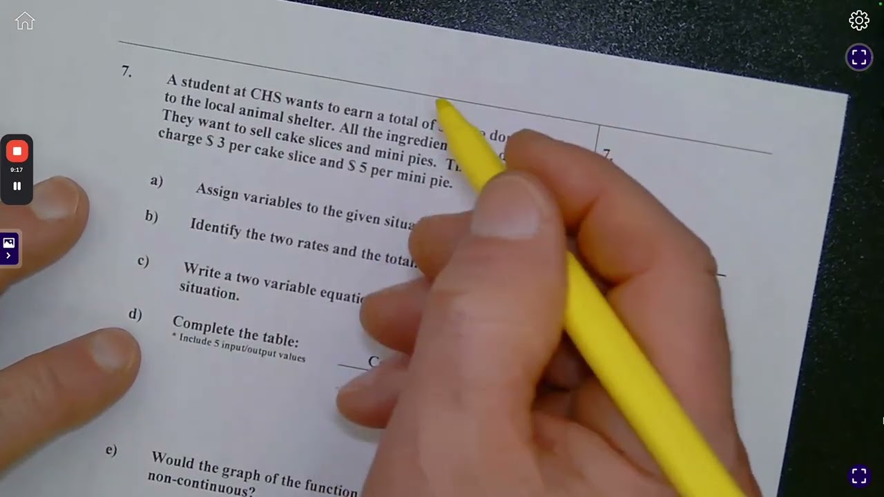 Algebra 1 Linear Functions Individual Test Practice 2  Problem 7 and 8