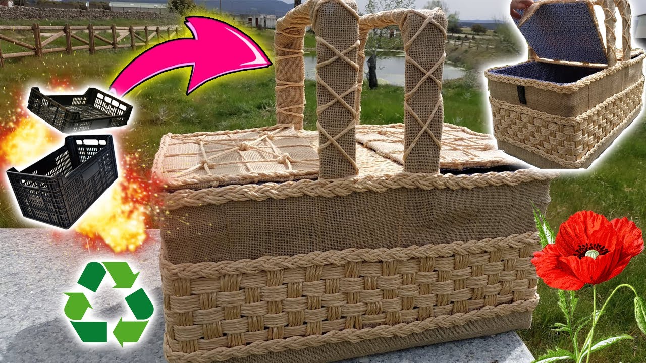 COMO HACER cesta de picnic con CAJAS DE FRUTA