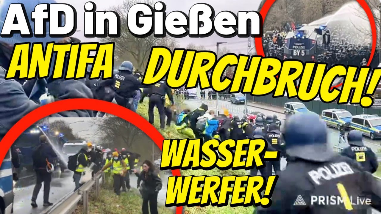 GIEßEN Antifa bricht zur AfD Halle durch 😱 Wasserwerfer & Polizei gegen Linke - Unfassbare Szenen!