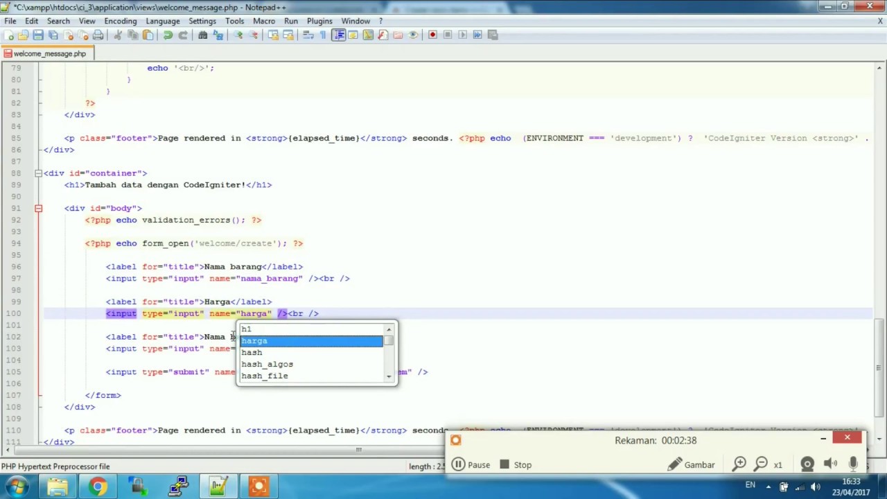 cara membuat form input data dengan codeigniter praktis - YouTube