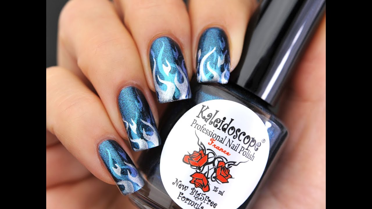 Blue Flame Nais / Tutorial (nail stamping)