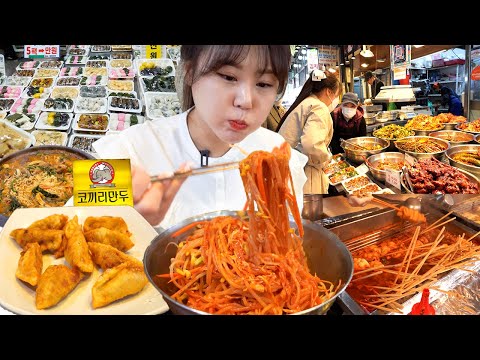 蟹ちゃんのモッパン😋水原の市場で食べ歩きと買い出し🍥辛いカマボコ、チョルミョンと焼き餃子、スンデポックム🍜韓国市場モッパン