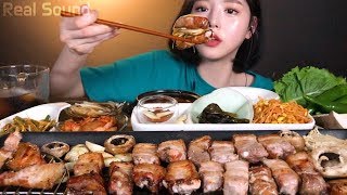 SUB[광고]짚불 통삼겹살 먹방 쌈 싸먹고 흰쌀밥에 된장찌개까지 집밥먹방 리얼사운드 pork belly Mukbang samgyeopsal thịt ba chỉ. サムギョプサル