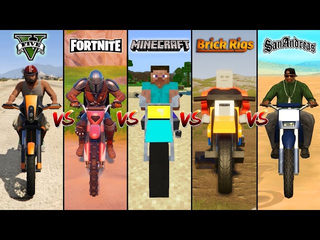 GTA 5 Dirtbike vs Fortnite Dirtbike vs Minecraft Dirtbike vs GTA SA vs Brick Rigs - Which is Best? class=