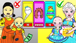 Mom! Do We Have Money To Buy New Hair? - Rich Squid Game & Poor Rapunzel | DIY Paper Dolls & Cartoon