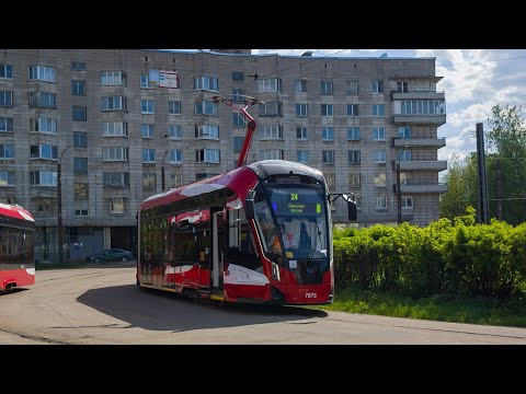 Видео: Трамвайный маршрут №🟦24🟨 (до Обуховского завода). «Богатырь-М» (71-923М) "7875" (ГЭТ). (19.05.2024).