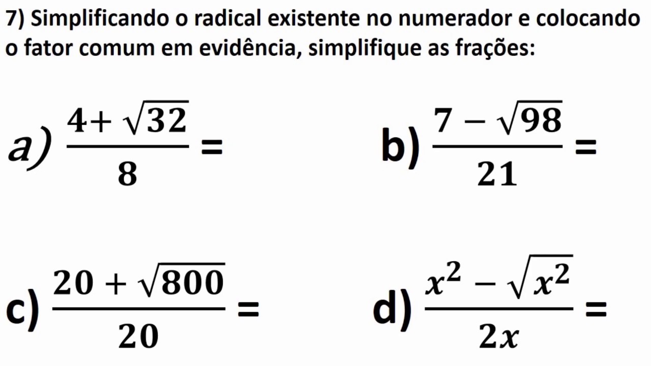 Simplificação de raízes quadradas de frações (vídeo)