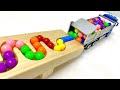 Marble Run Race ☆ HABA Slope &amp; Retro Makita Truck, Excavator, Garbage Truck, Dump Truck, Ambulances