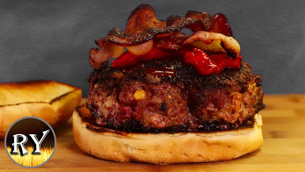 Pepper Crusted Blue Cheese Burger Grilled On The er Kettle YouTube