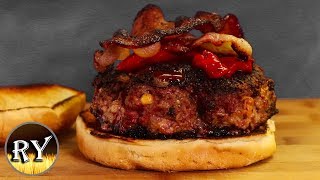 Pepper Crusted Blue Cheese Burger Grilled On The Weber Kettle