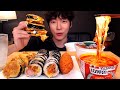 ASMR MUKBANG 김밥과 편의점 음식 조합 먹방 떡볶이 & 핫도그 & 계란김밥전 KIMBAB & HOT DOG & CHEESE RICE CAKE EATING SOUND!