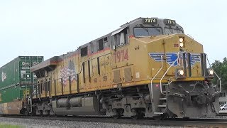 UP 7974 Leads a Stack Train, Grand Mound, IA, 6/16/19
