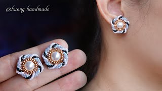 Pinwheel beaded stud earrings. How to make earring