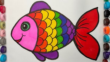 Cách vẽ và tô màu con cá đơn giản từng bước một/How to draw and color a fish step by step