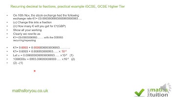 Recurring decimals , IGCSE GCSE Higher Tier