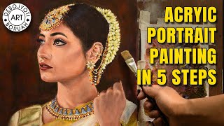PAINTING A PORTRAIT IN 5 STEPS WITH ACRYLIC ON PAPER | INDIAN BRIDE BY DEBOJYOTI BORUAH