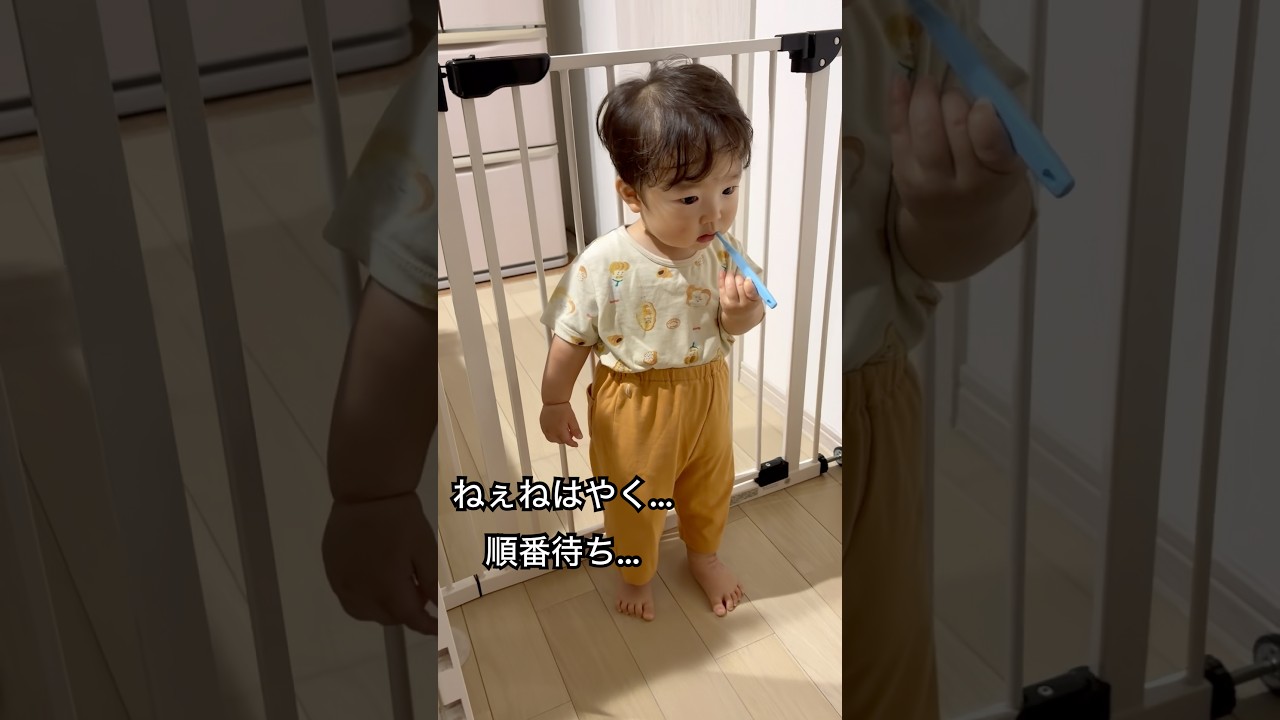 温厚なパパにキレられながらも鼻歌のねぇねとおとなしく順番待ちするたれめ君。ありきたりだけどかけがえのない日常。/Brushing teeth by oneself