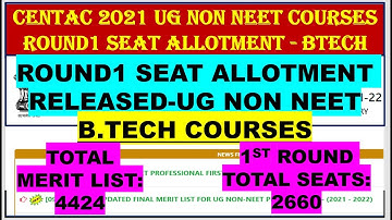 CENTAC 2021 B.TECH ROUND 1 SEAT ALLOTMENT | CENTAC 2021 NON NEET UG ROUND 1 SEAT ALLOTMENT RELEASED