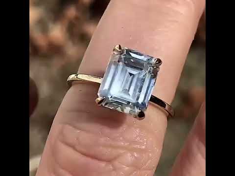 Petite Emerald / Radiant Moissanite Engagement Ring with Hidden Halo ring video