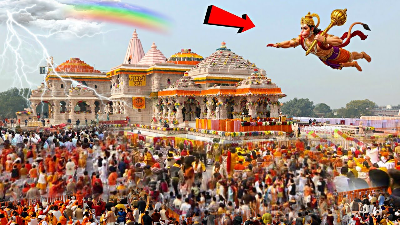 अचानक अयोध्या में श्रीराम मंदिर के ऊपर हनुमान जी उडते हुए दिखे, फिर जो चमत्कार हुआ उसे देखकर लोगों 😱