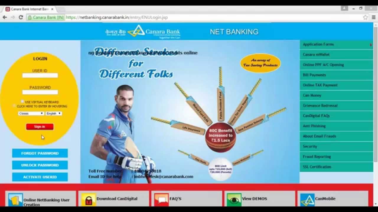 canara bank online apply for net banking