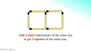 Add 2 more matchsticks of the same size to get 3 squares of the same size || Matchstick Puzzles
