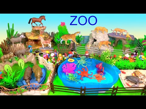 Glückliche süße Zootiere - Spielzeug für Kinder - Jaguar Nashorn Schildkröte Octopus Quagga