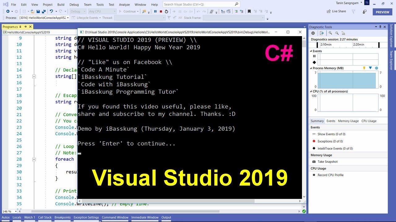 Visual Studio 2019 (C#) : How to Create Your First Program (Super Hello  World) - YouTube