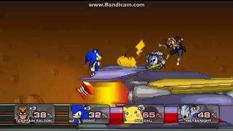 Super Smash Flash 2 - v0.9 Battle #54 Captain Falcon vs Sonic vs Pikachu vs Meta Knight