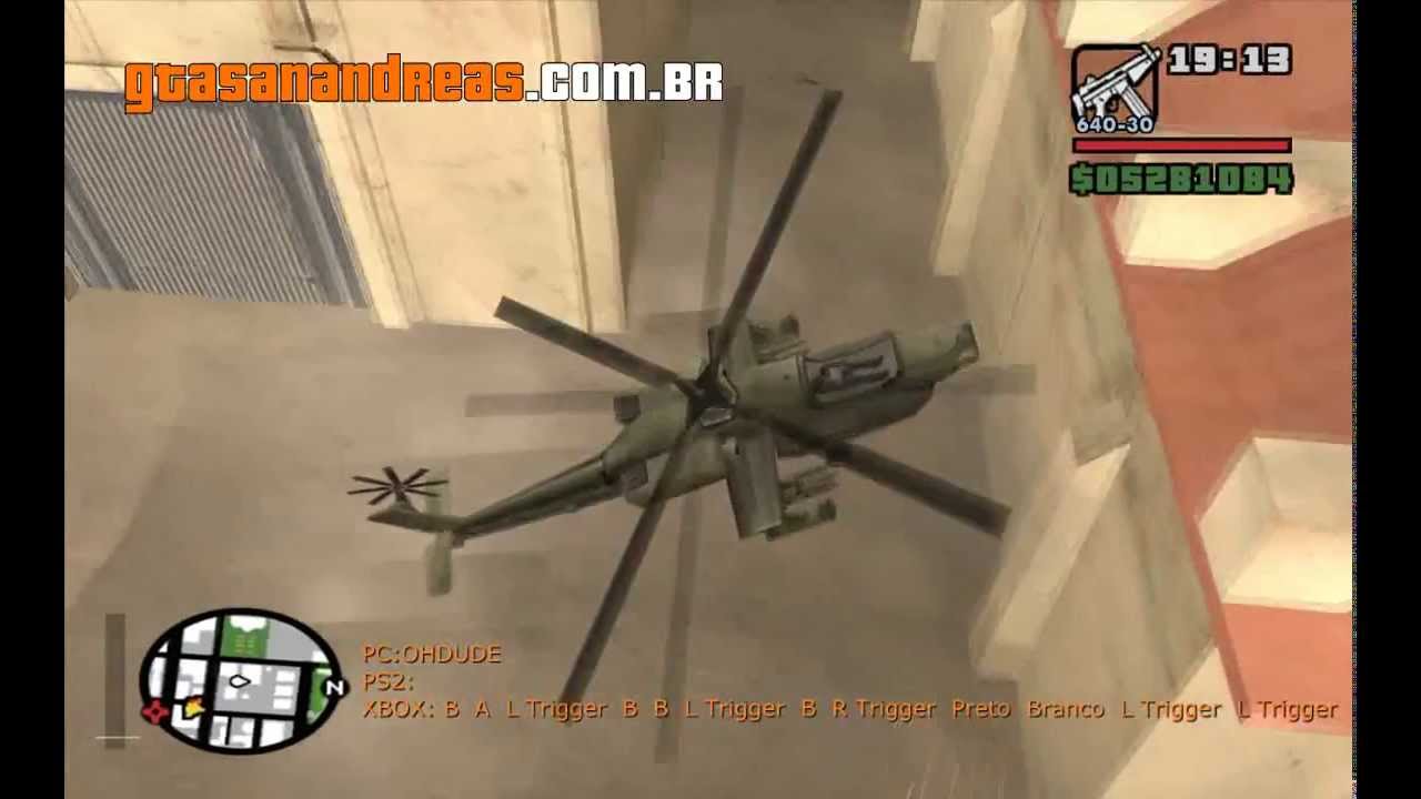 Códigos GTA San Andreas PC do Helicóptero Militar do Exército [ 2020 ]