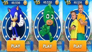 Sonic Dash vs PJ Masks Racing Heroes vs Vlad and Niki Run - All Characters Unlocked Sonic Knuckles