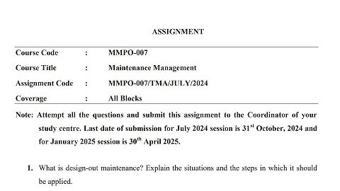 IGNOU MMPO - 007 Solved Assignment July 2024 Jan 2025 PDF | MBA | Maintenance Management