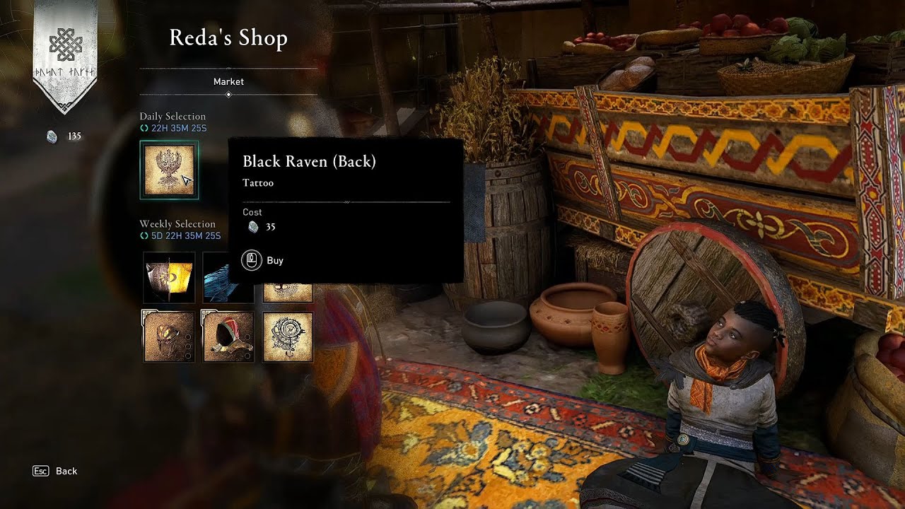 🎨 Assassin's Creed Valhalla - Reda's Shop 2024.05.15. - Black Raven (Back) Tattoo