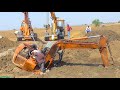 Poclain Excavator stuck in Mud Rescued by two Crane Hydra Escort and ACE