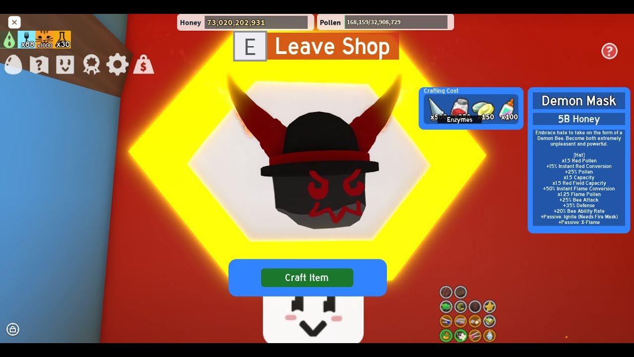 Getting the demon mask in bee swarm sim Roblox YouTube
