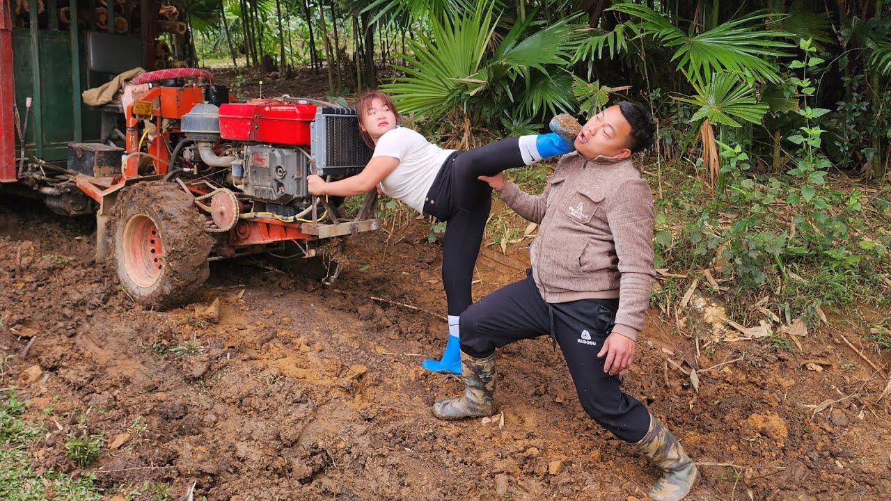 Agricultural vehicles transporting timber, transporting timber to timber mills for sale.