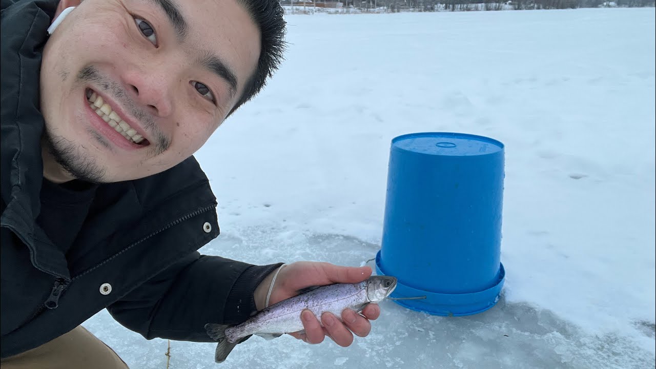Lunch break Ice fishing action! Cheney Lake 10+ fish back to back