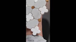 Waterjet Mosaic with Dark Green and Beige Marble in Trapezoid and Square Pattern Wealth